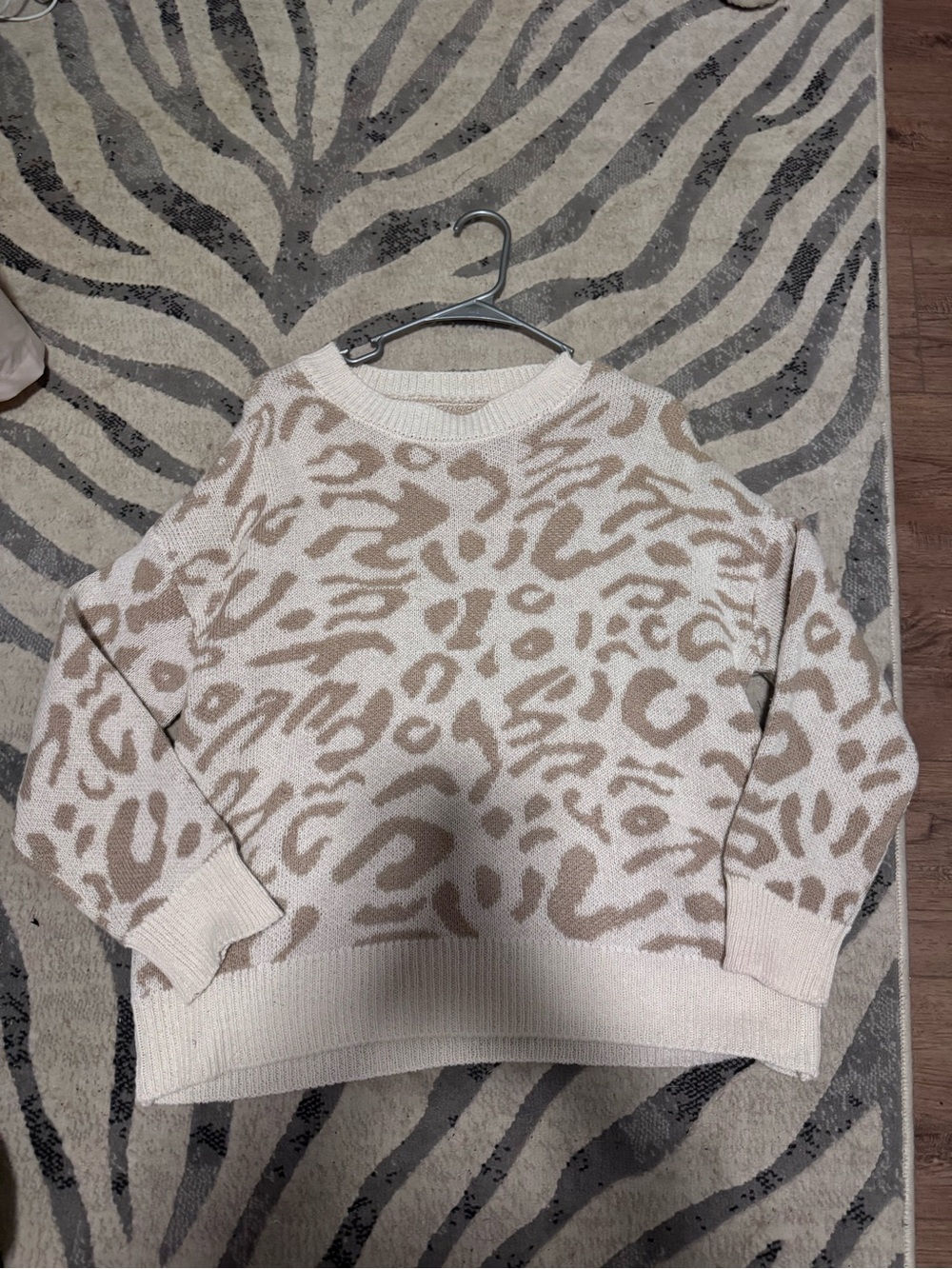 SHEIN Cream Leopard-Print Crewneck Sweater